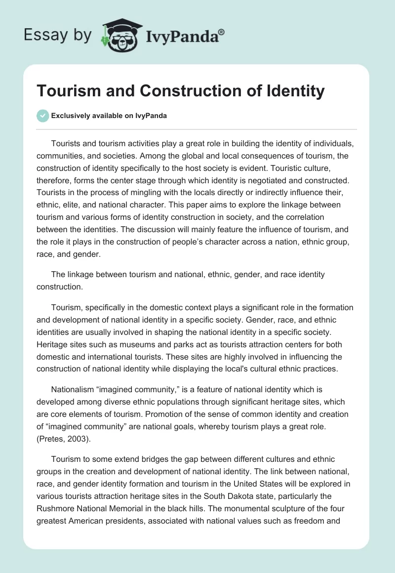 Tourism and Construction of Identity. Page 1