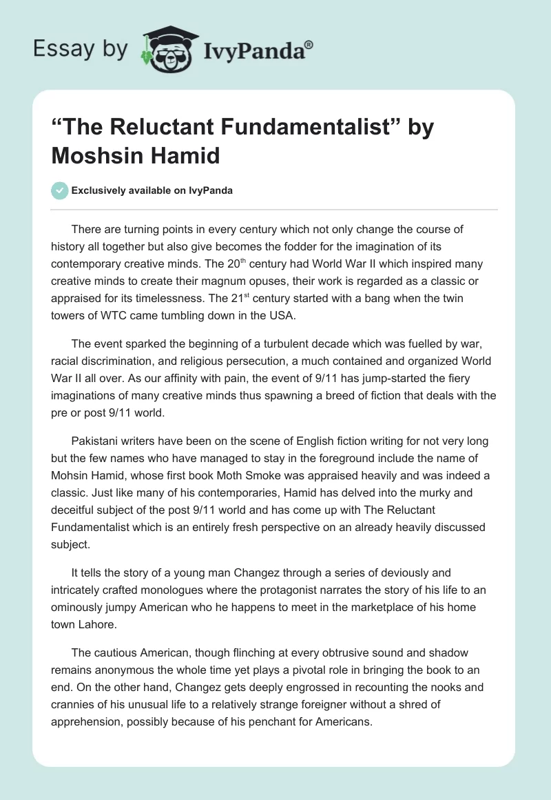 “The Reluctant Fundamentalist” by Moshsin Hamid. Page 1