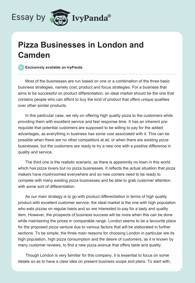 Pizza Businesses in London and Camden. Page 1