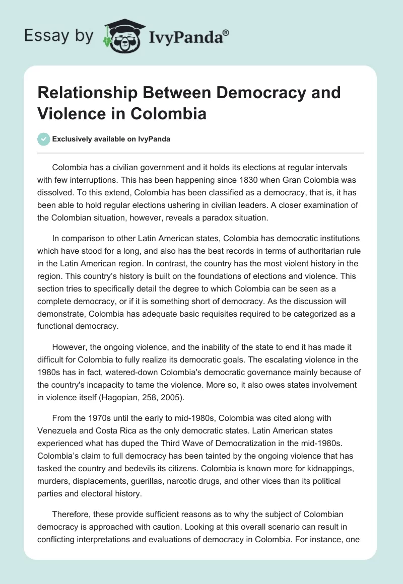 Relationship Between Democracy and Violence in Colombia. Page 1