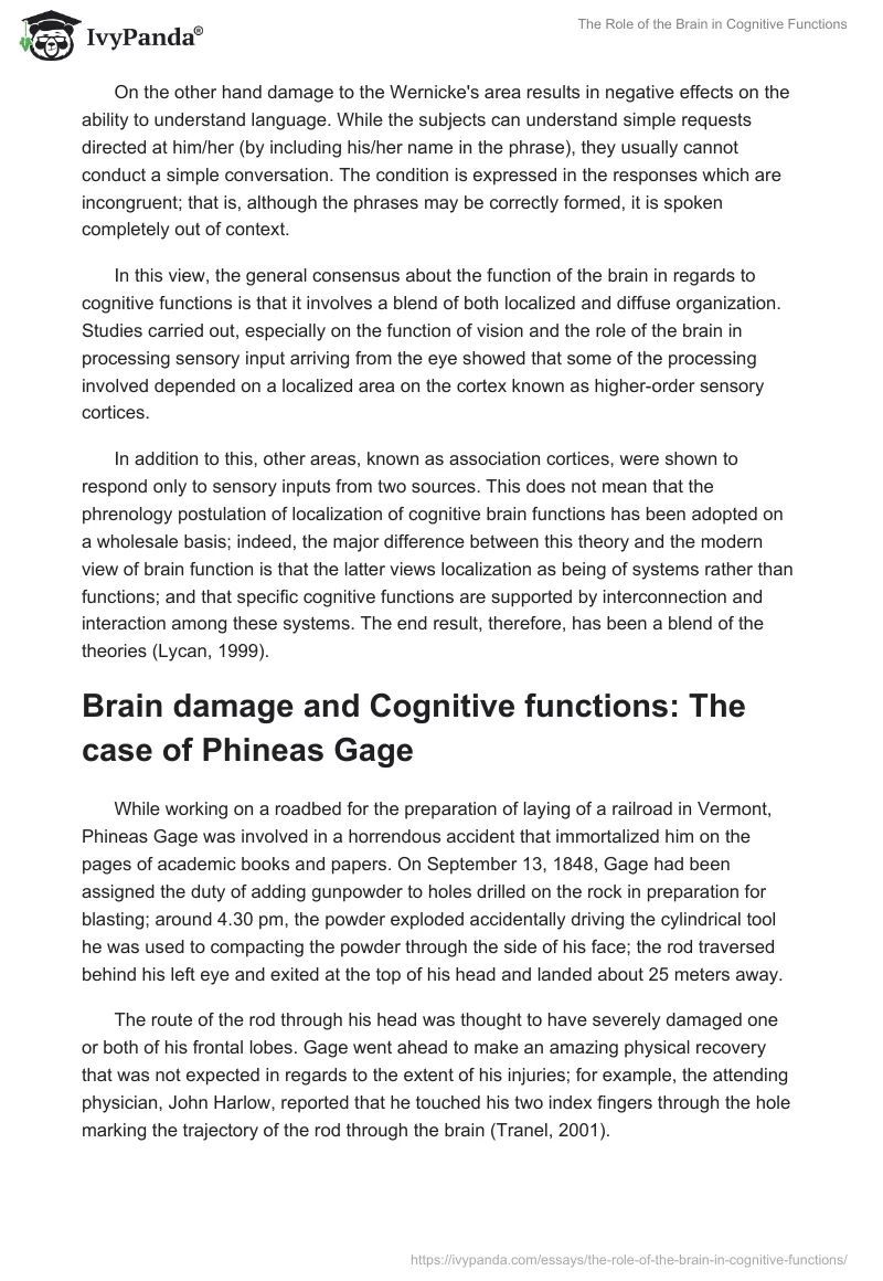 The Role of the Brain in Cognitive Functions. Page 2