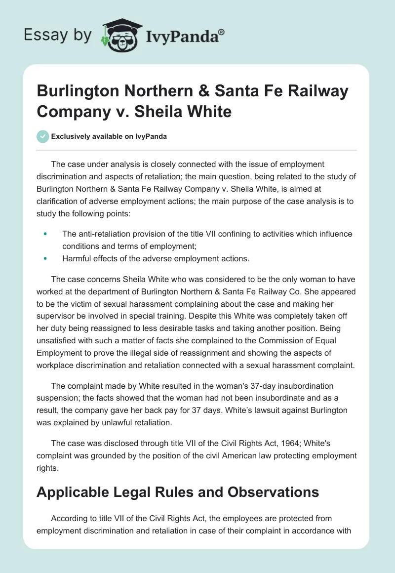Burlington Northern & Santa Fe Railway Company v. Sheila White. Page 1