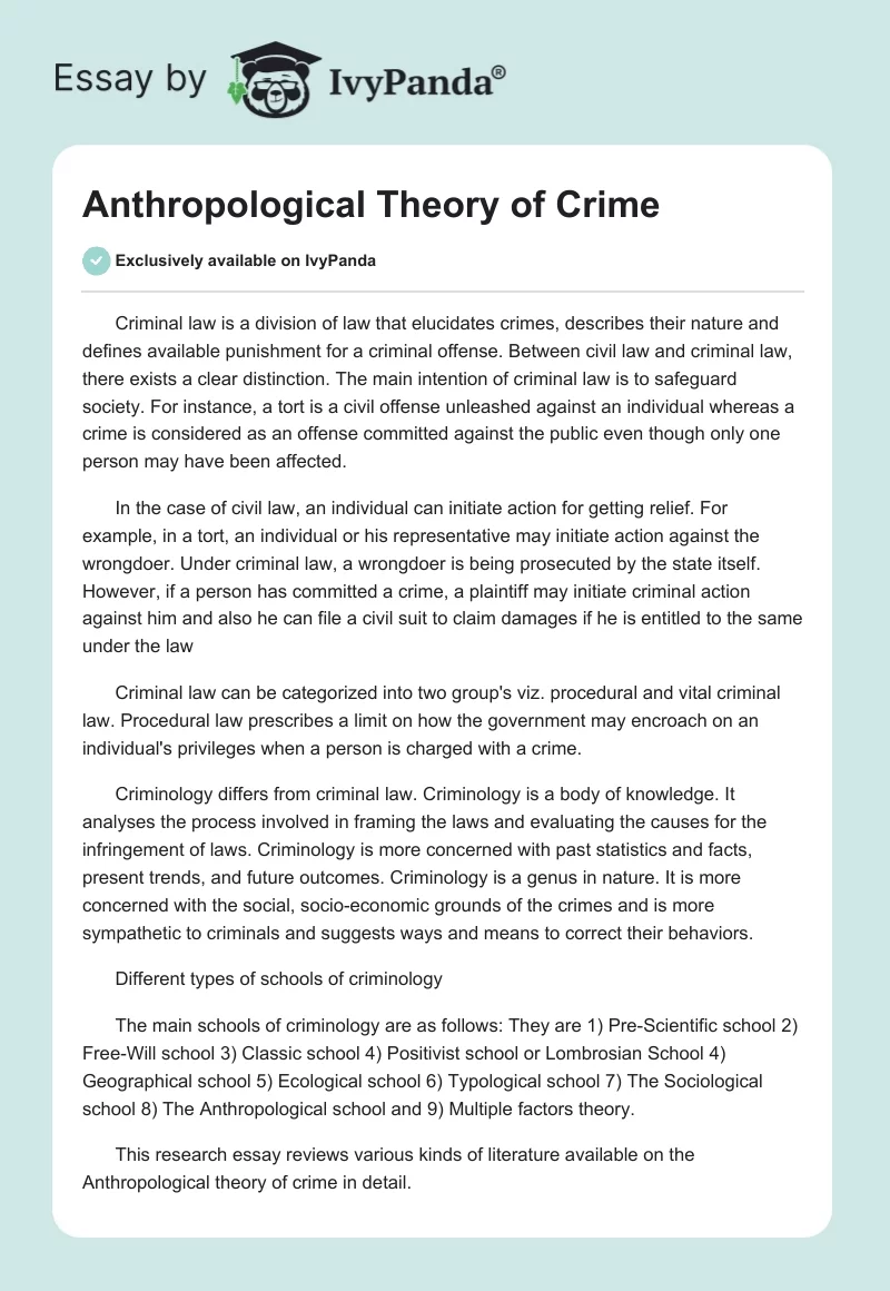 Anthropological Theory of Crime. Page 1