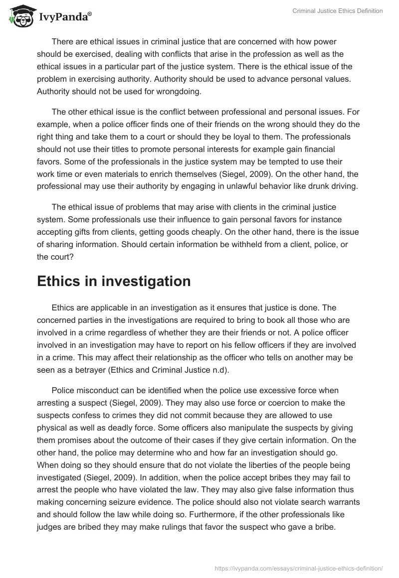 Criminal Justice Ethics Definition. Page 2