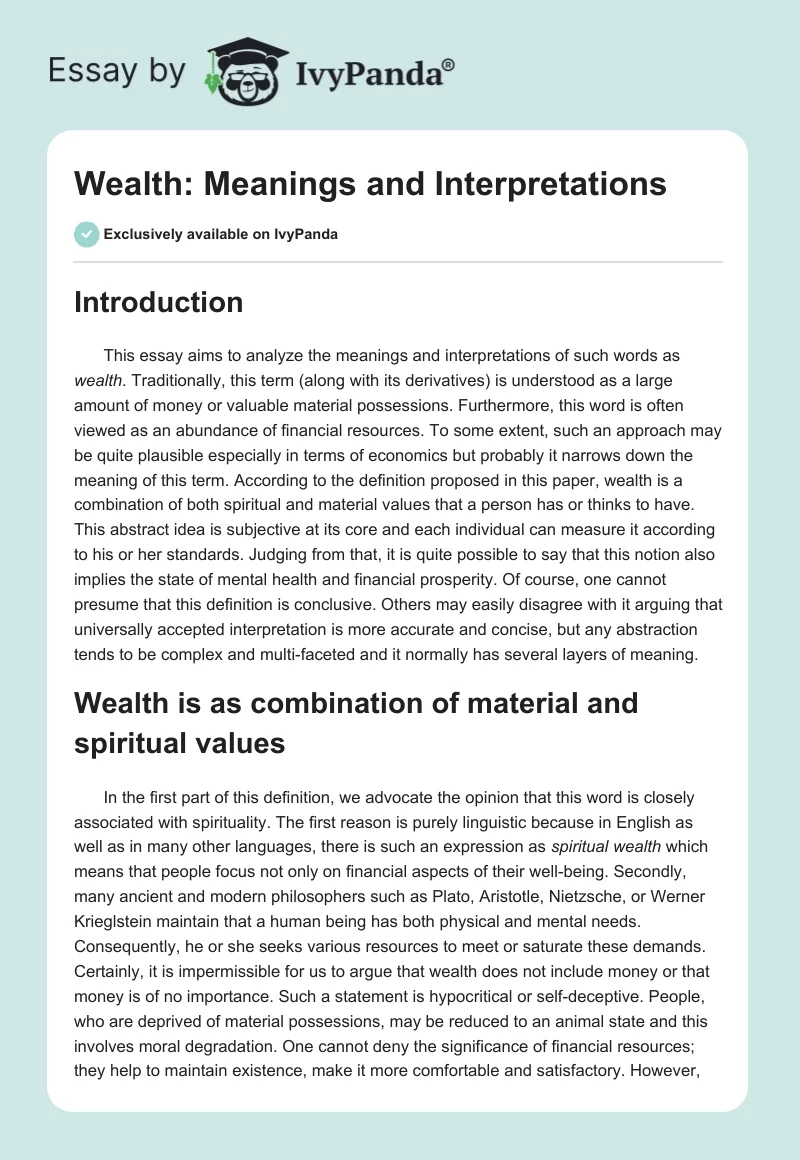 Wealth: Meanings and Interpretations. Page 1