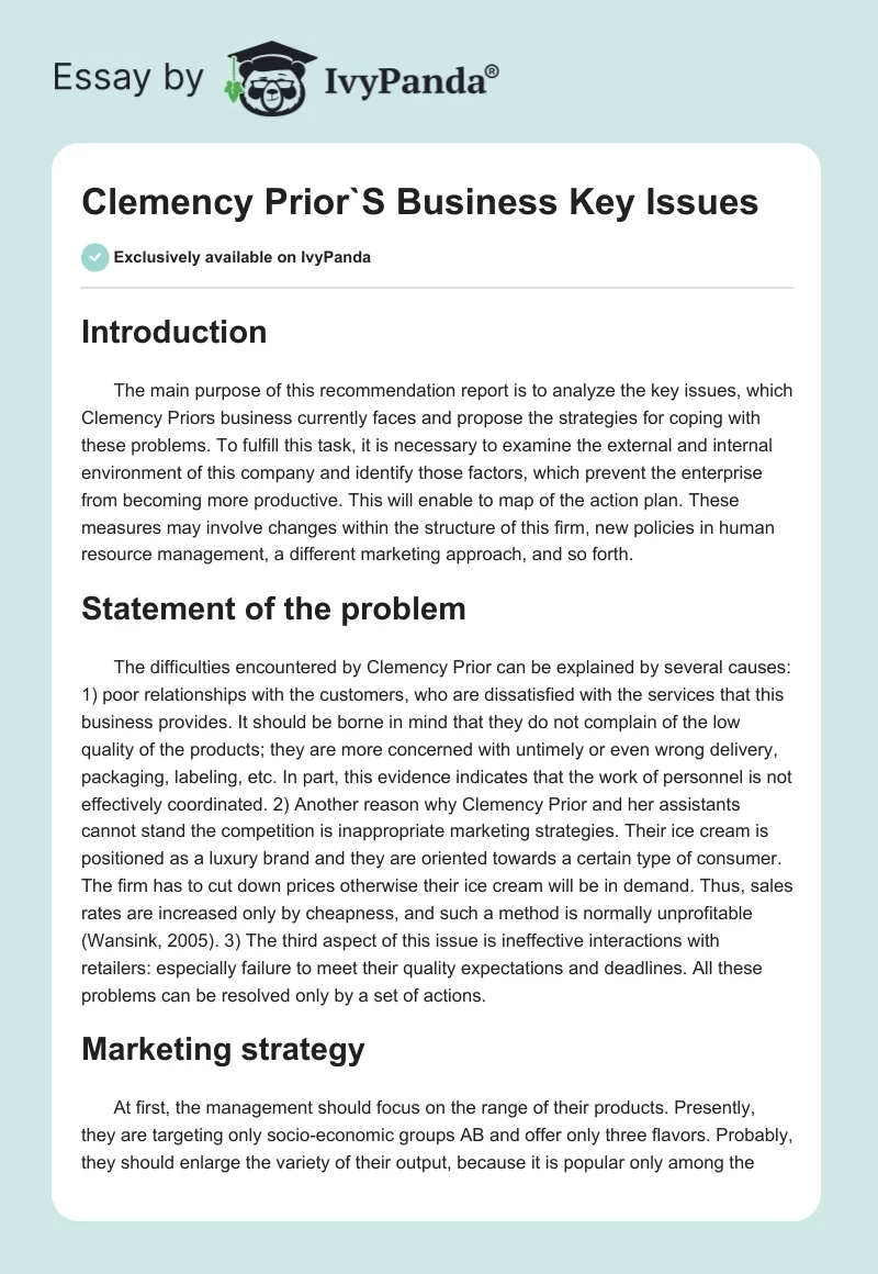 Clemency Prior`S Business Key Issues. Page 1