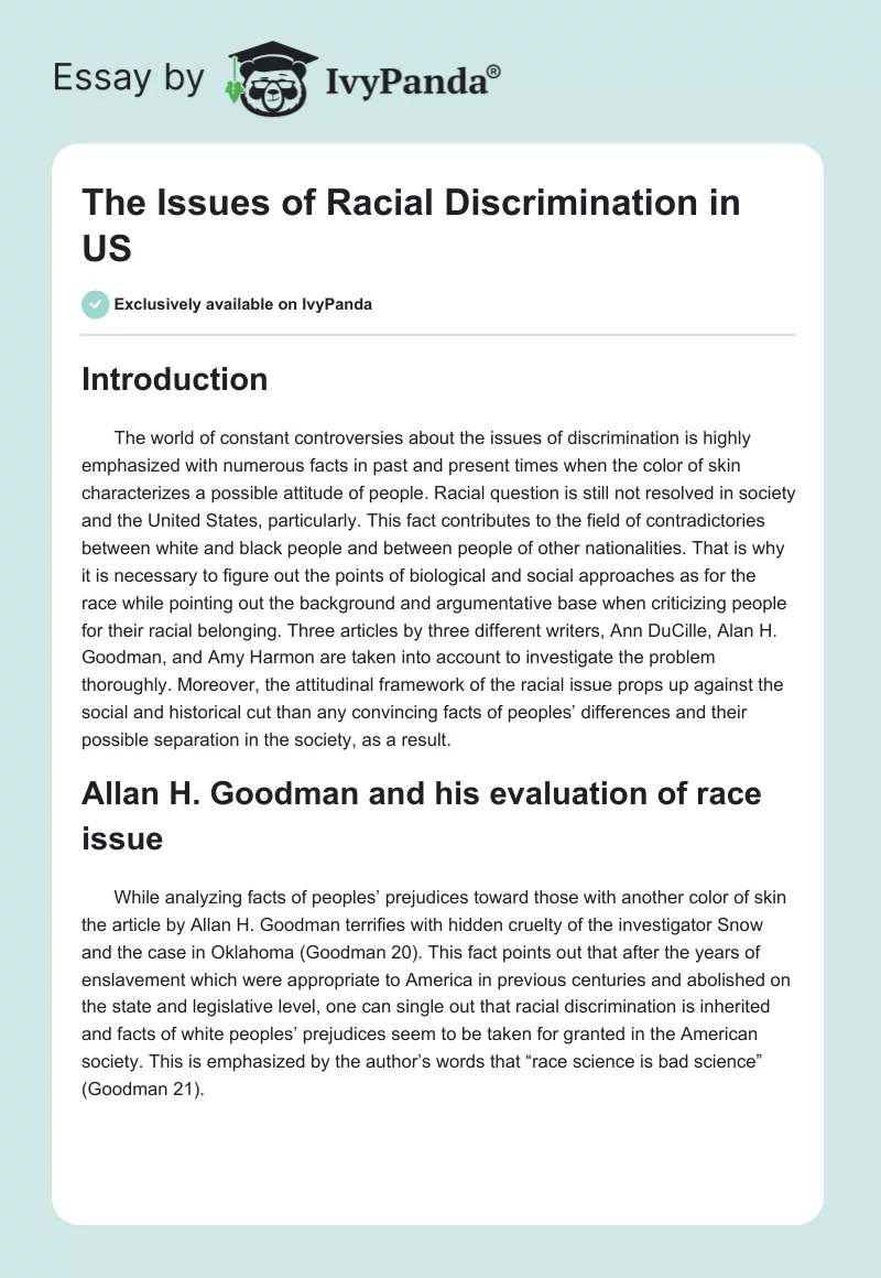 The Issues of Racial Discrimination in US. Page 1