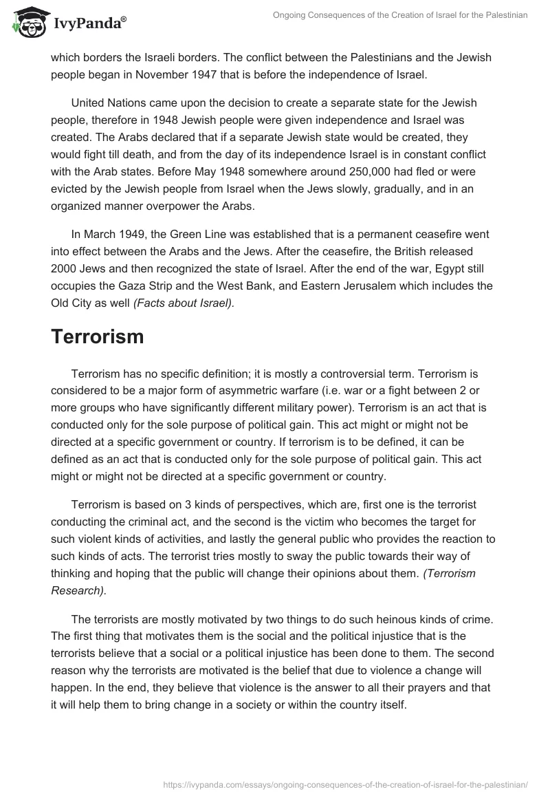 Ongoing Consequences of the Creation of Israel for the Palestinian. Page 2