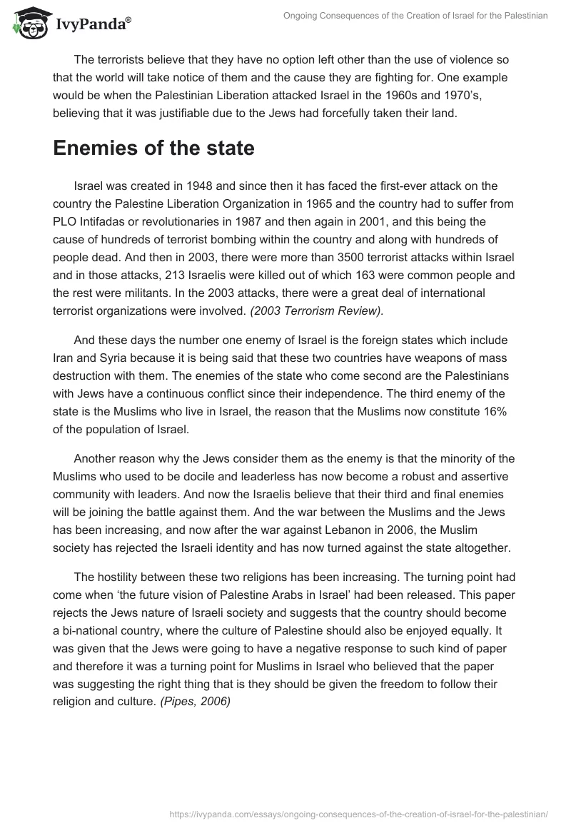 Ongoing Consequences of the Creation of Israel for the Palestinian. Page 3