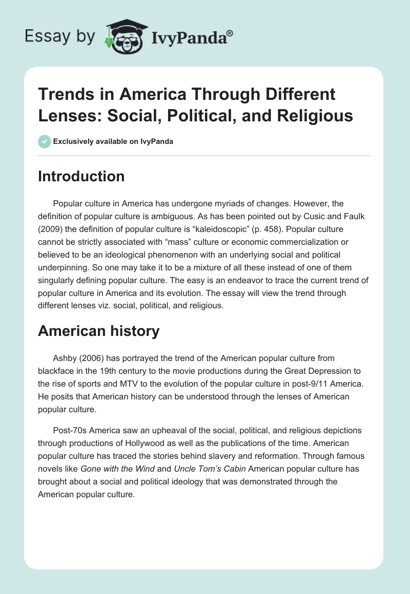 Trends in America Through Different Lenses: Social, Political, and Religious. Page 1