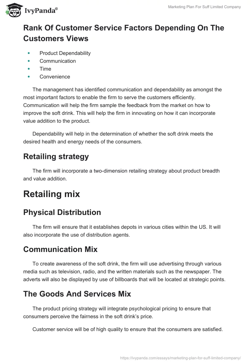 Marketing Plan For Suff Limited Company. Page 2
