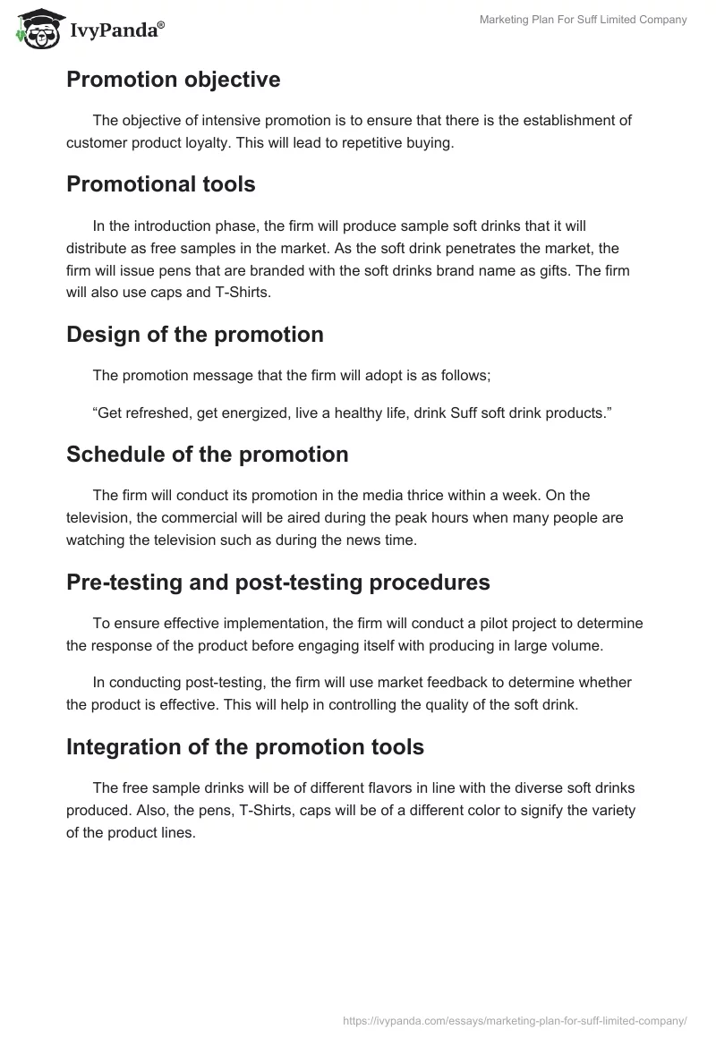 Marketing Plan For Suff Limited Company. Page 4