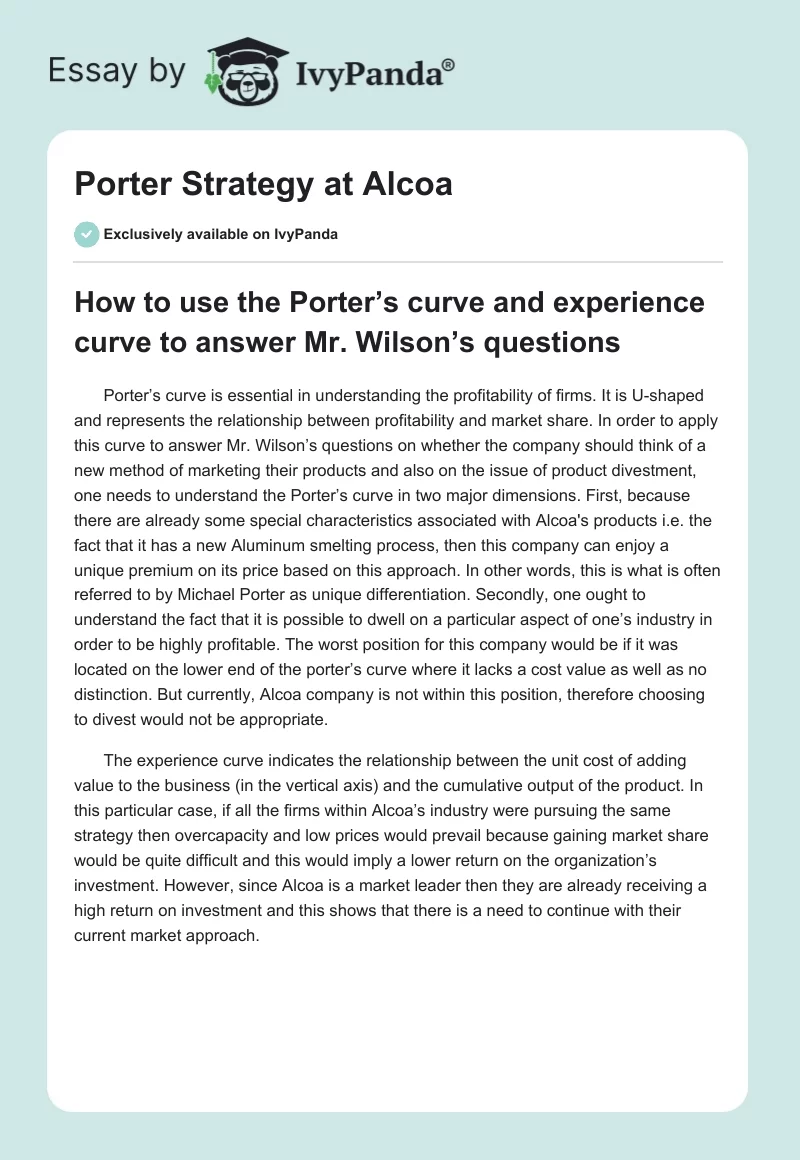 Porter Strategy at Alcoa. Page 1