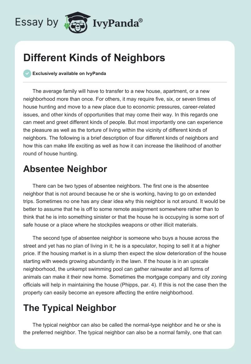 Different Kinds of Neighbors. Page 1