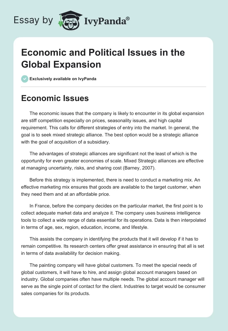 Economic and Political Issues in the Global Expansion. Page 1