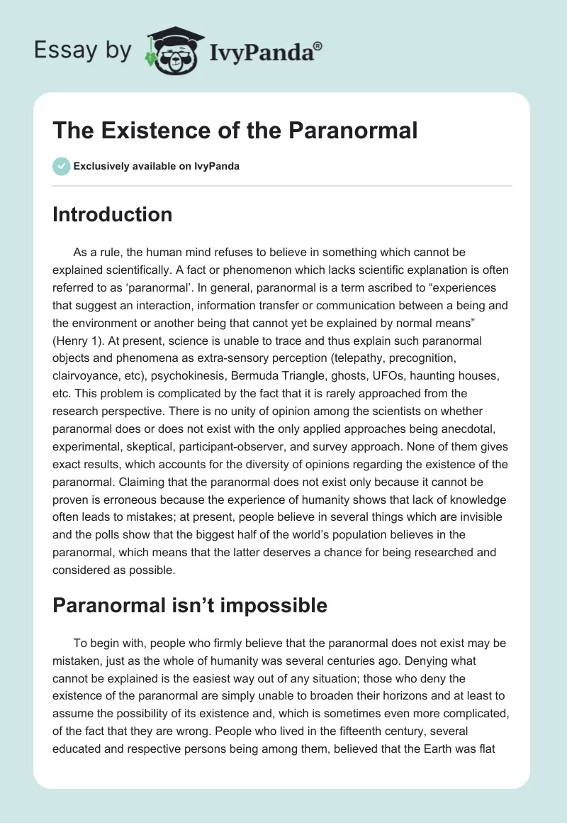 The Existence of the Paranormal. Page 1