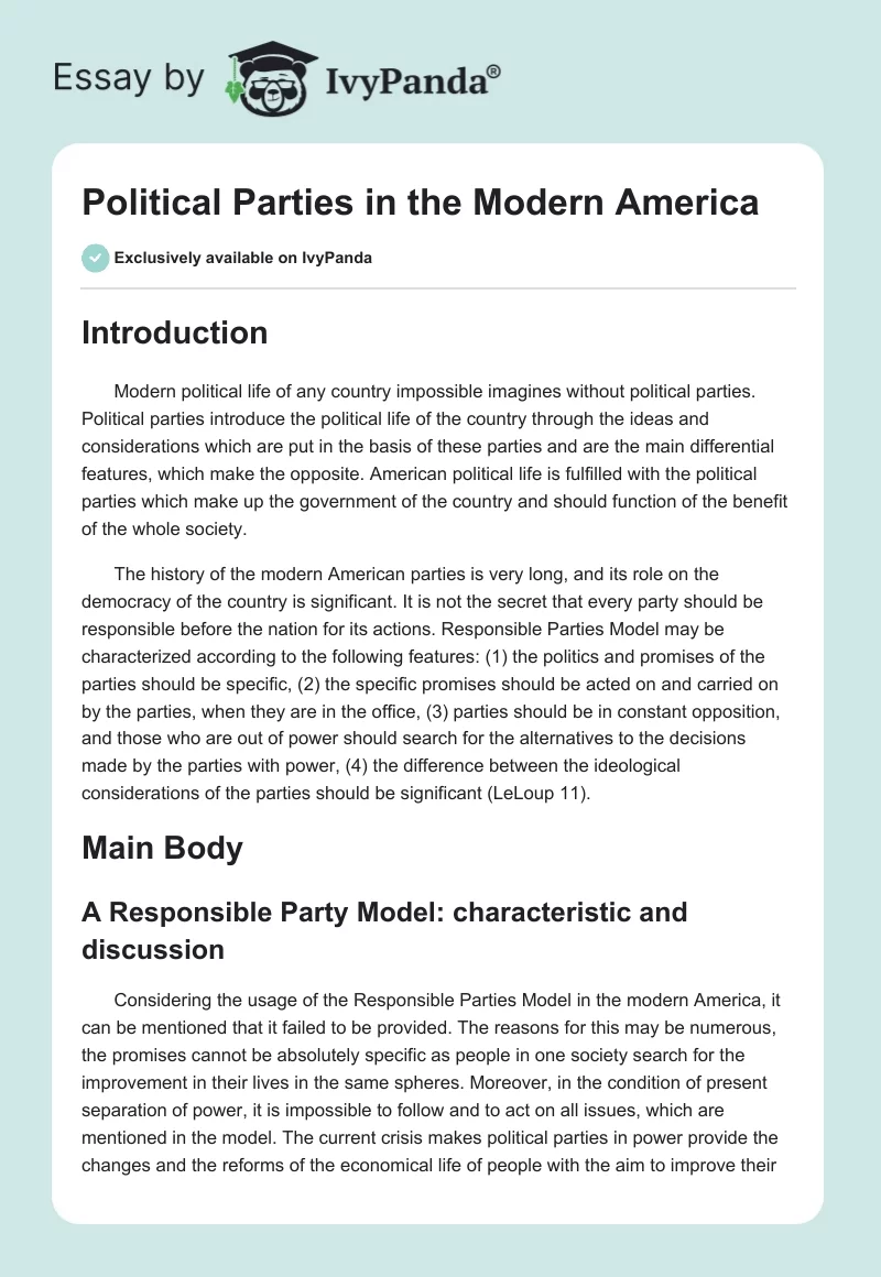 Political Parties in the Modern America. Page 1
