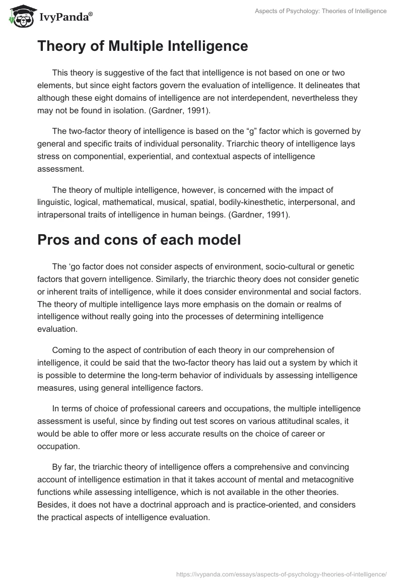 Aspects of Psychology: Theories of Intelligence. Page 2