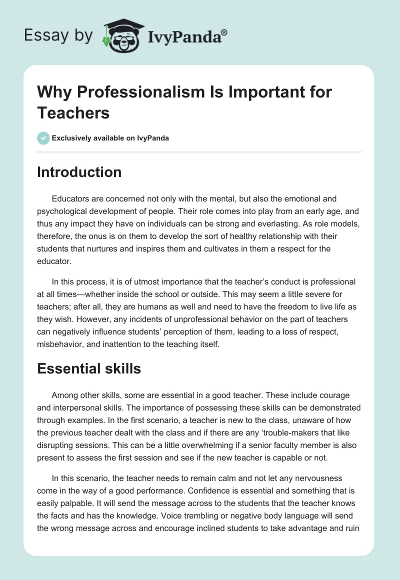 Why Professionalism Is Important for Teachers. Page 1