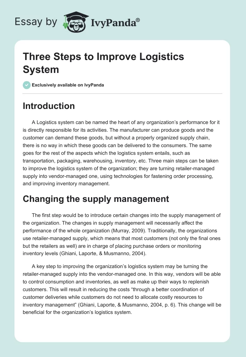 Three Steps to Improve Logistics System. Page 1
