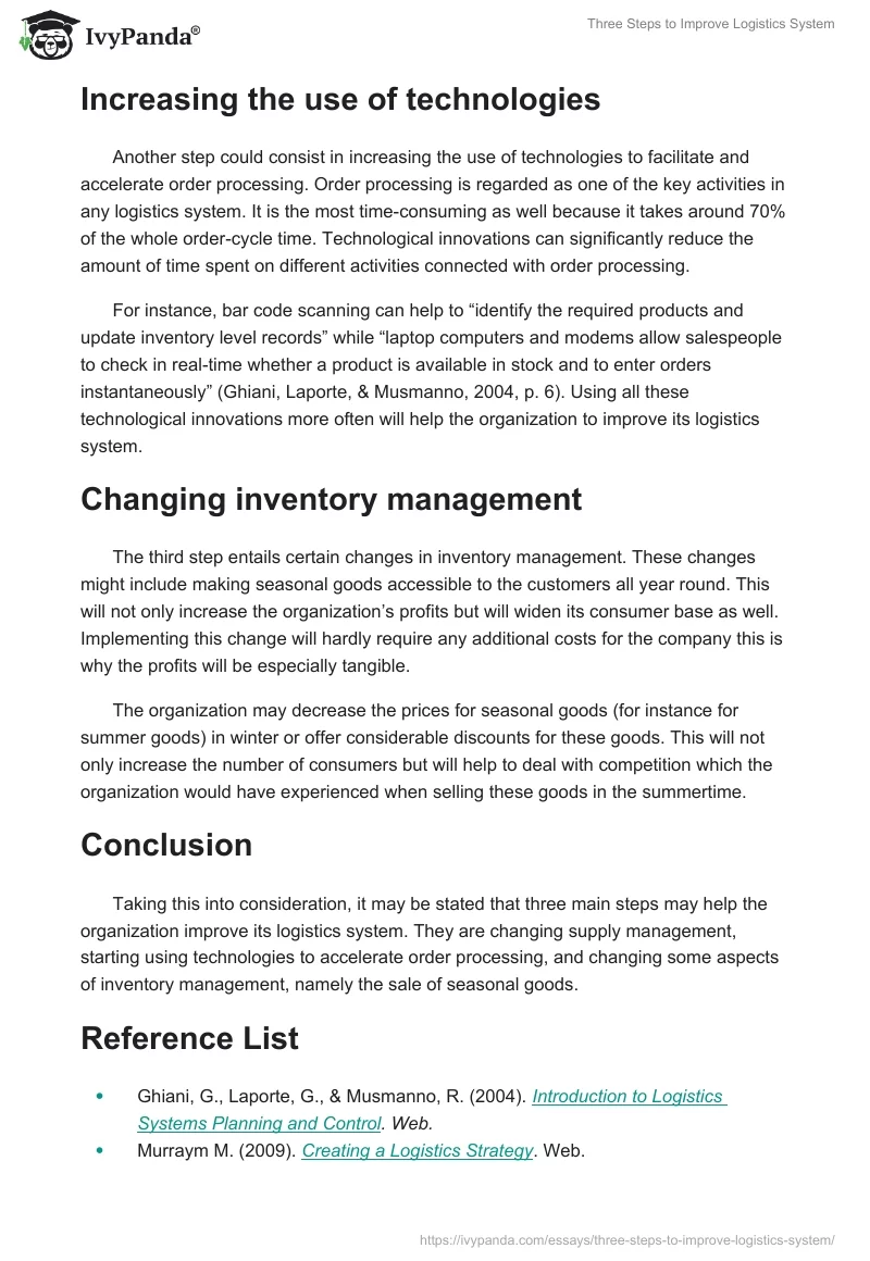 Three Steps to Improve Logistics System. Page 2