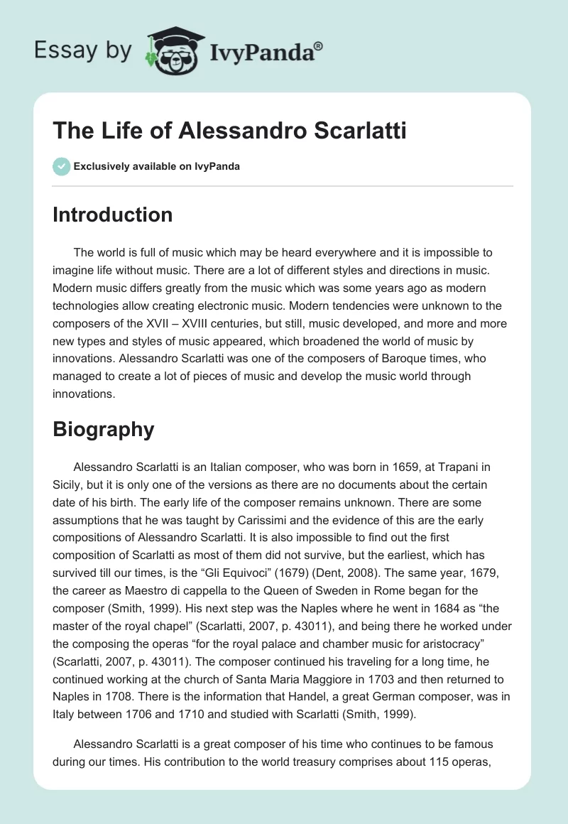 The Life of Alessandro Scarlatti. Page 1