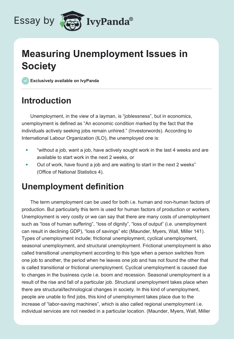 Measuring Unemployment Issues in Society. Page 1