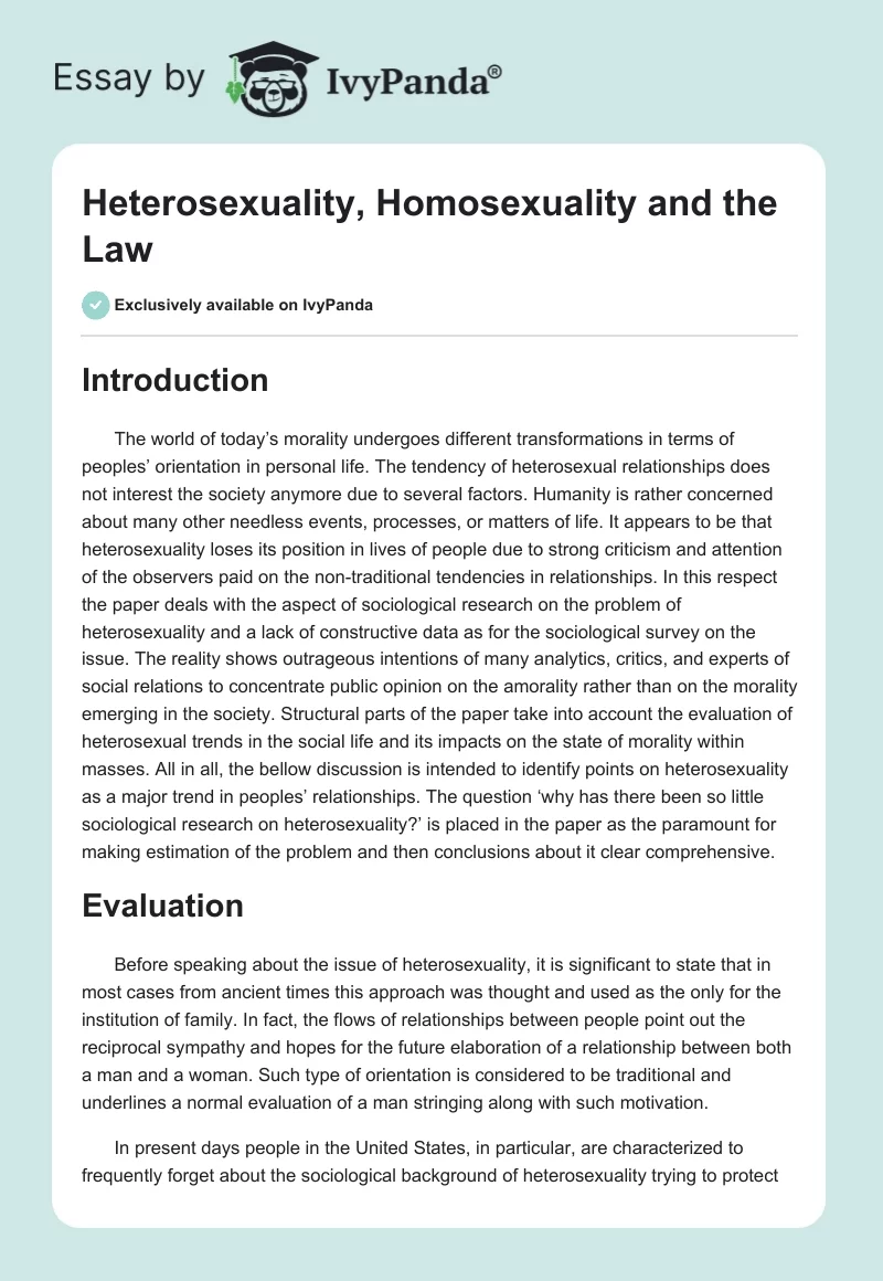 Heterosexuality, Homosexuality and the Law. Page 1