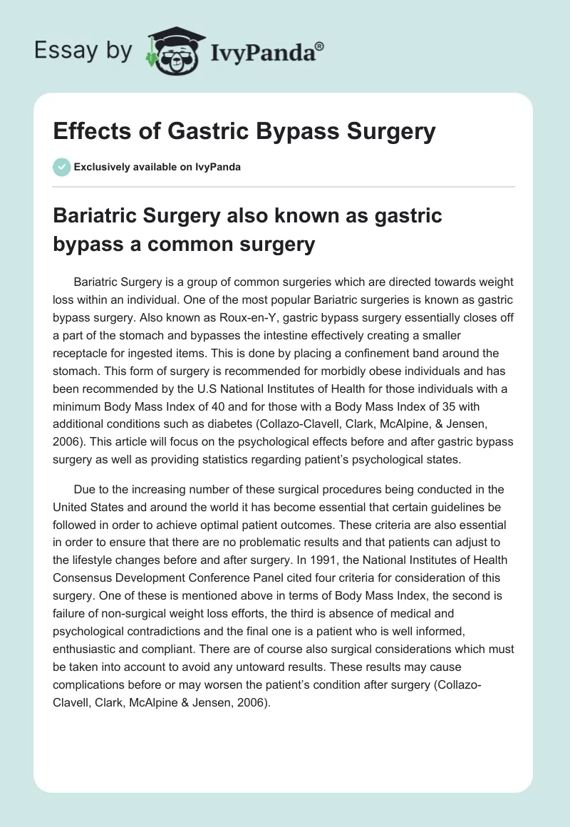 Effects of Gastric Bypass Surgery. Page 1