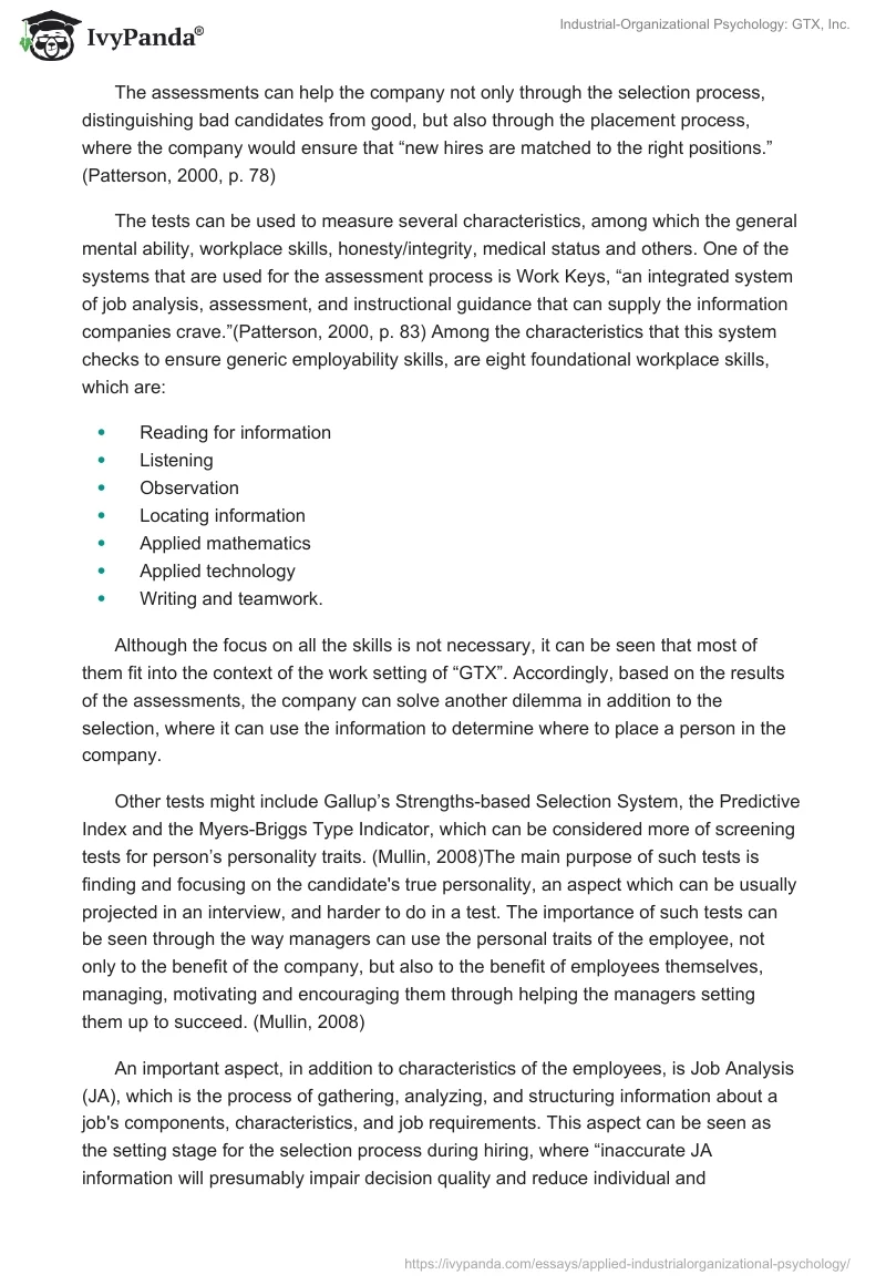 Industrial-Organizational Psychology: GTX, Inc.. Page 2