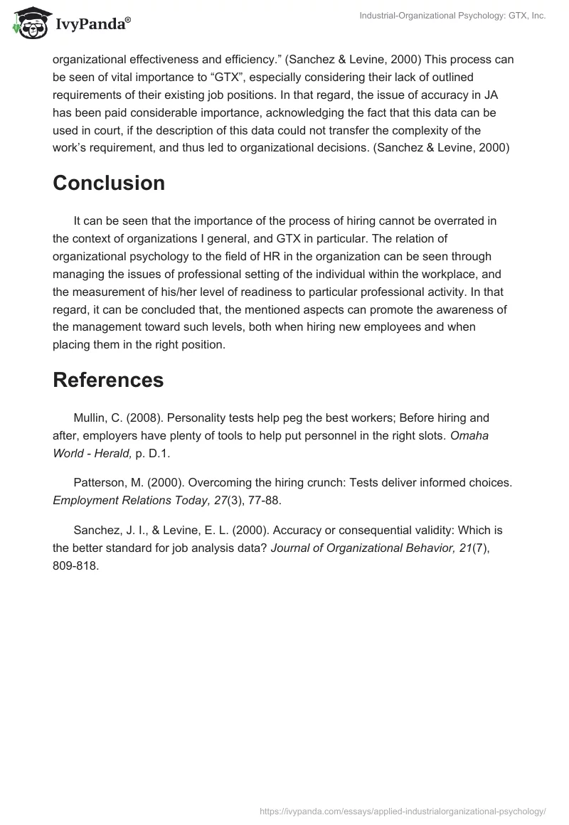 Industrial-Organizational Psychology: GTX, Inc.. Page 3