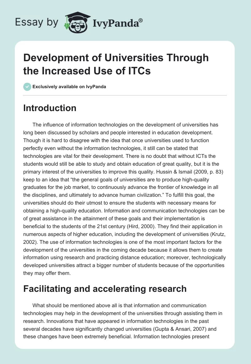 Development of Universities Through the Increased Use of ITCs. Page 1