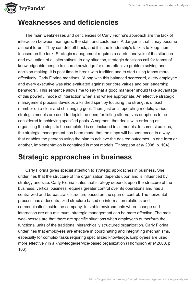 Carly Fiorina Management Strategy Analysis. Page 2