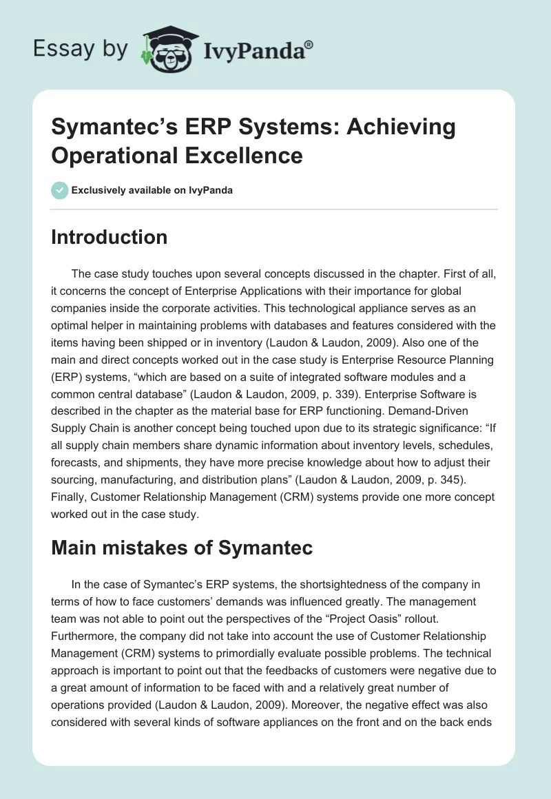 Symantec’s ERP Systems: Achieving Operational Excellence. Page 1