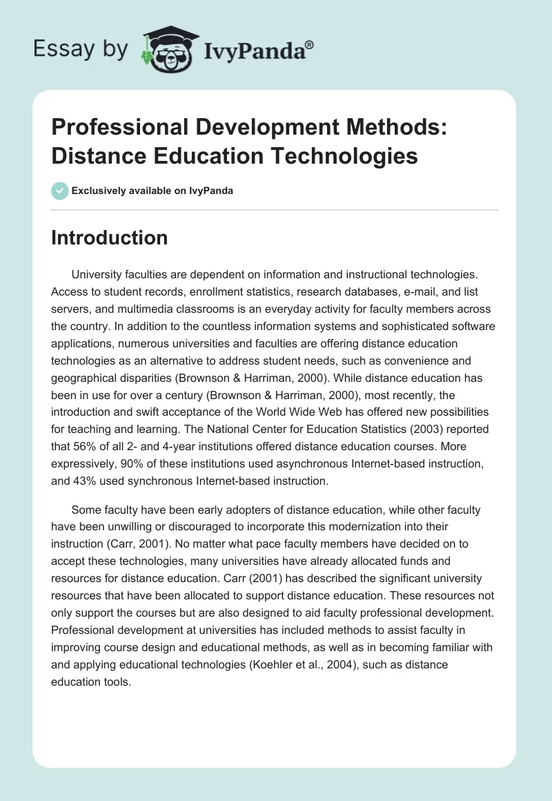 Professional Development Methods: Distance Education Technologies. Page 1