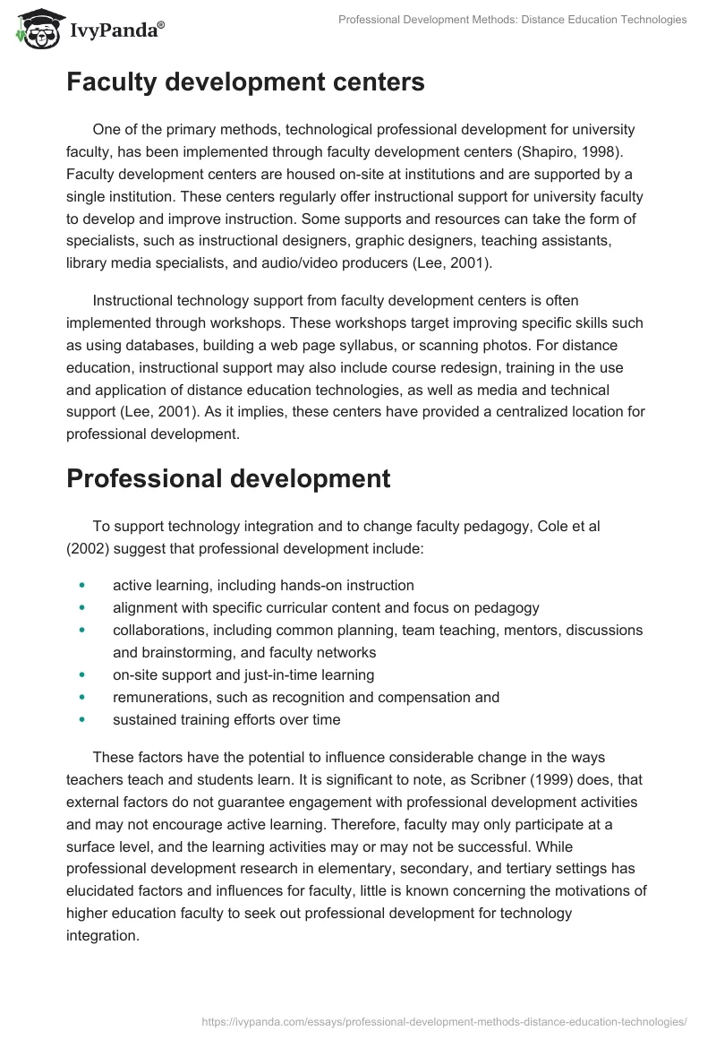 Professional Development Methods: Distance Education Technologies. Page 2