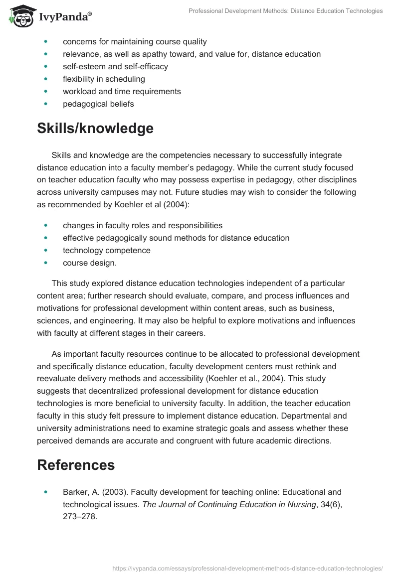 Professional Development Methods: Distance Education Technologies. Page 4