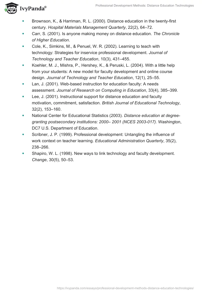 Professional Development Methods: Distance Education Technologies. Page 5