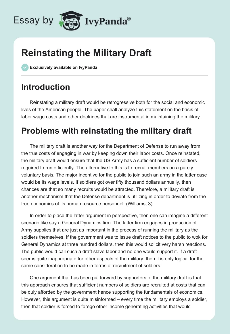 Reinstating the Military Draft. Page 1