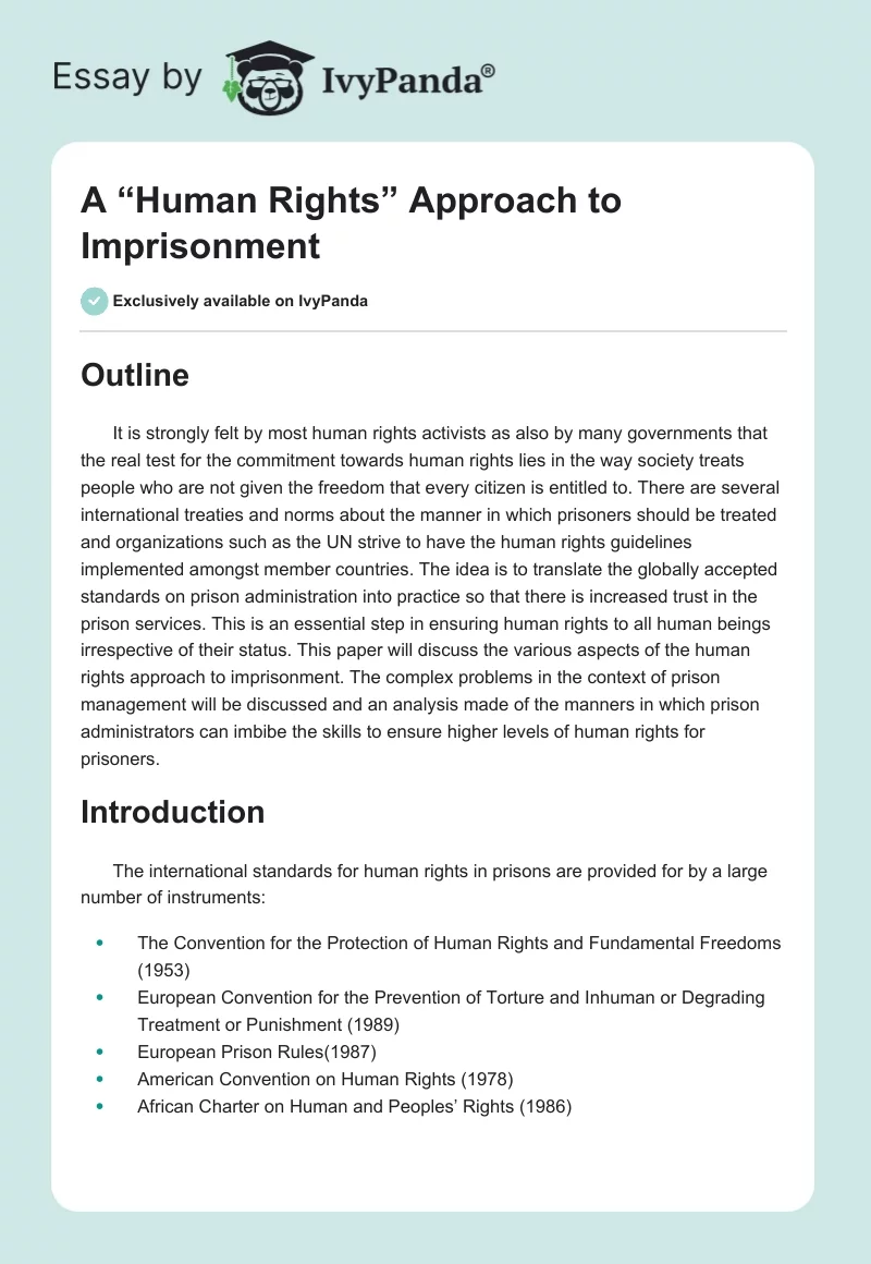 A “Human Rights” Approach to Imprisonment. Page 1