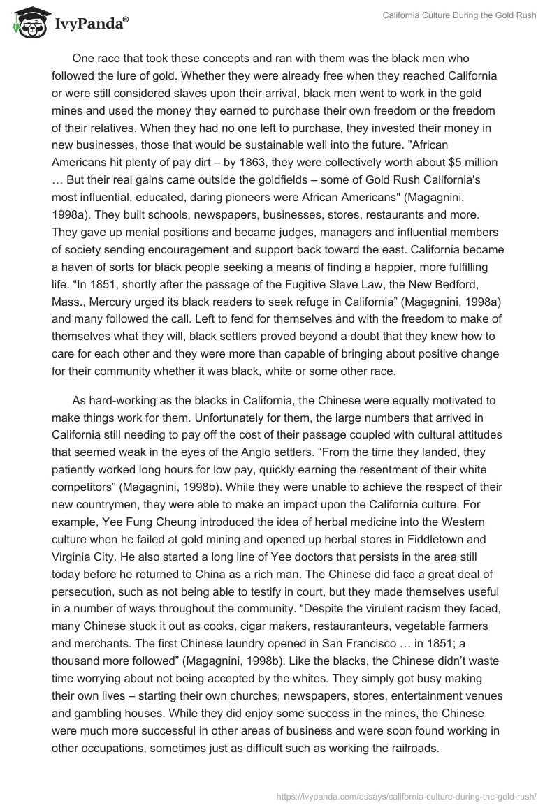 California Culture During the Gold Rush. Page 2