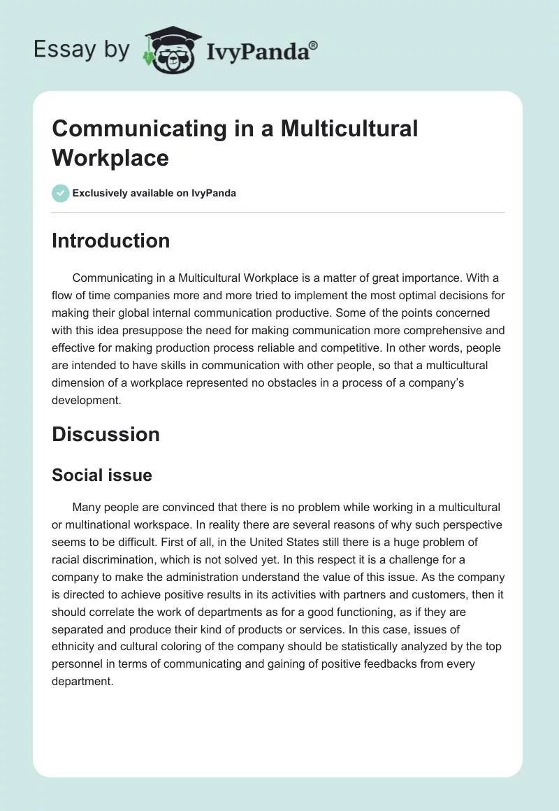 Communicating in a Multicultural Workplace. Page 1