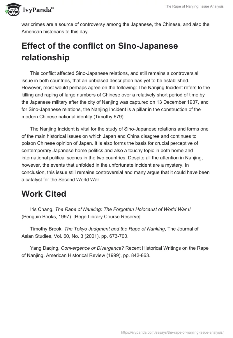 The Rape of Nanjing: Issue Analysis. Page 2