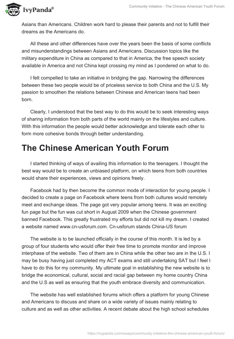 Community Initiative - The Chinese American Youth Forum. Page 2