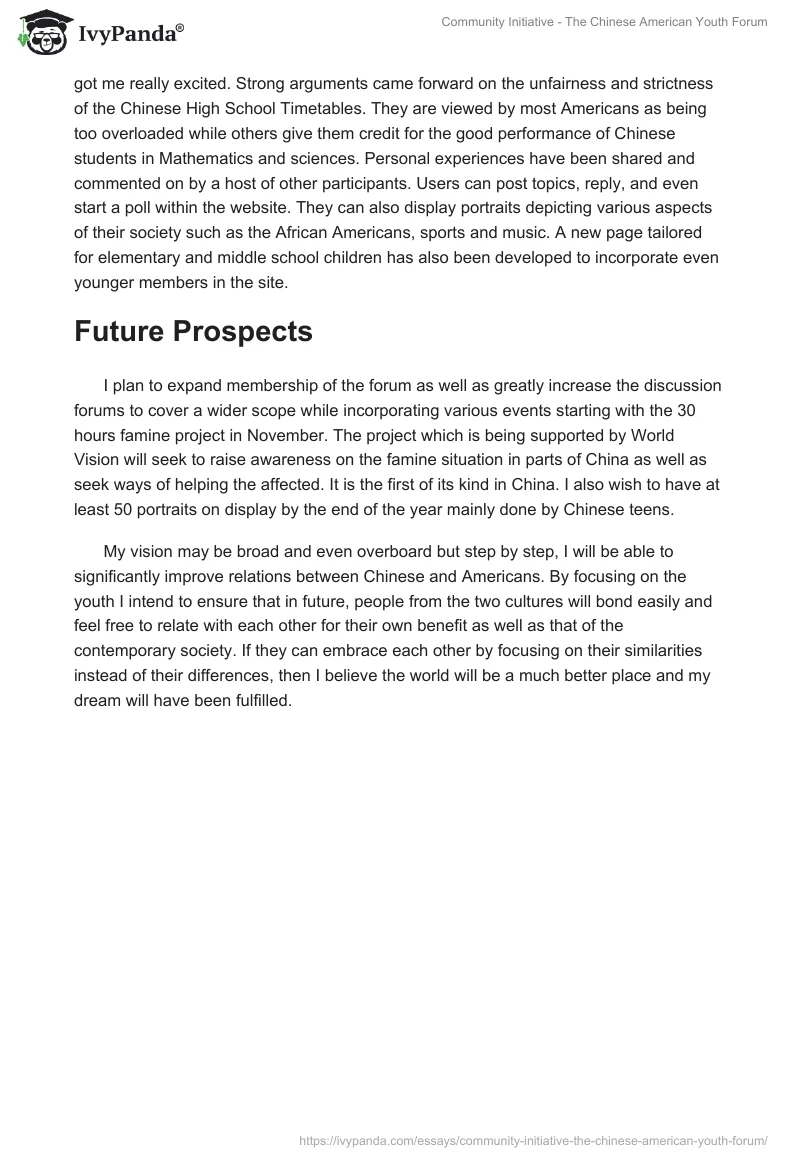 Community Initiative - The Chinese American Youth Forum. Page 3