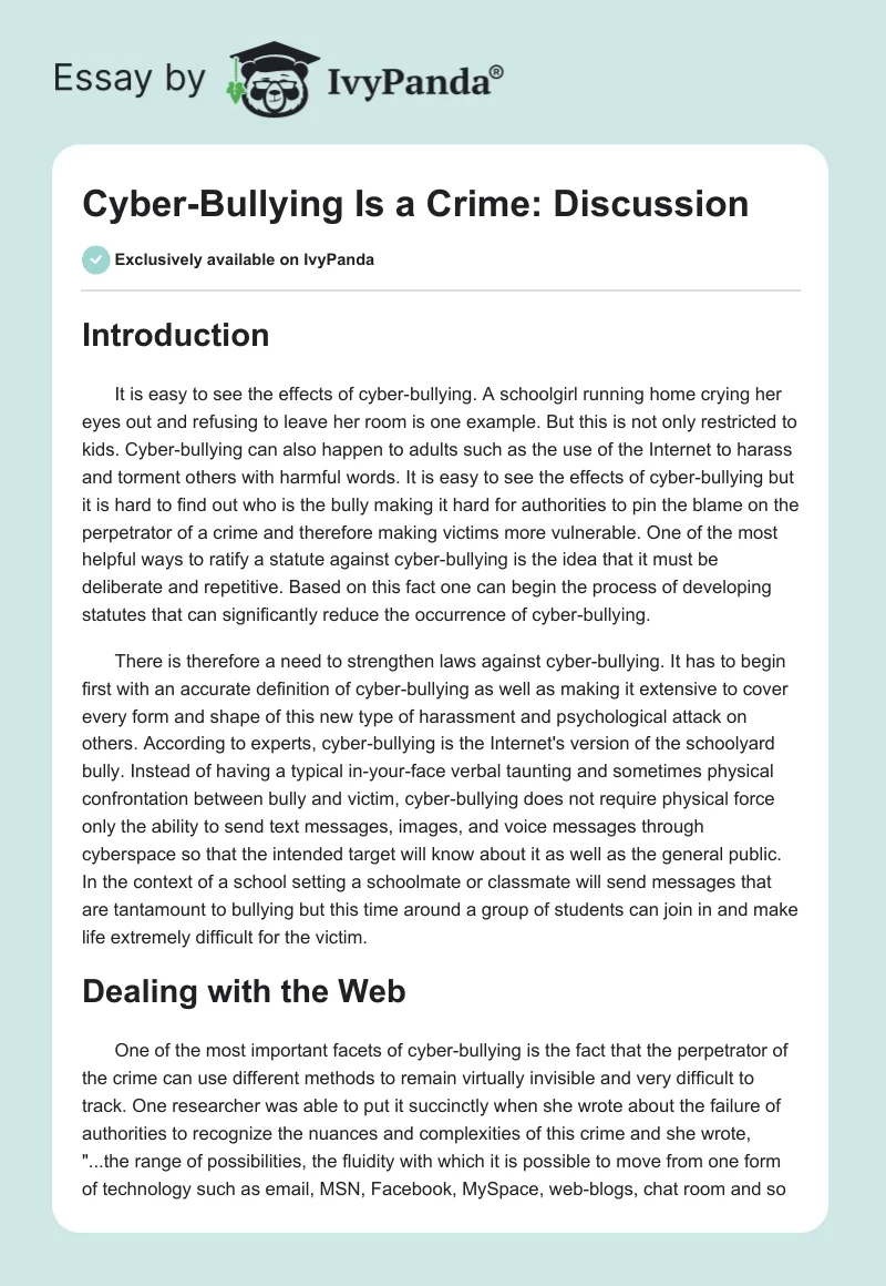 Cyber-Bullying Is a Crime: Discussion. Page 1