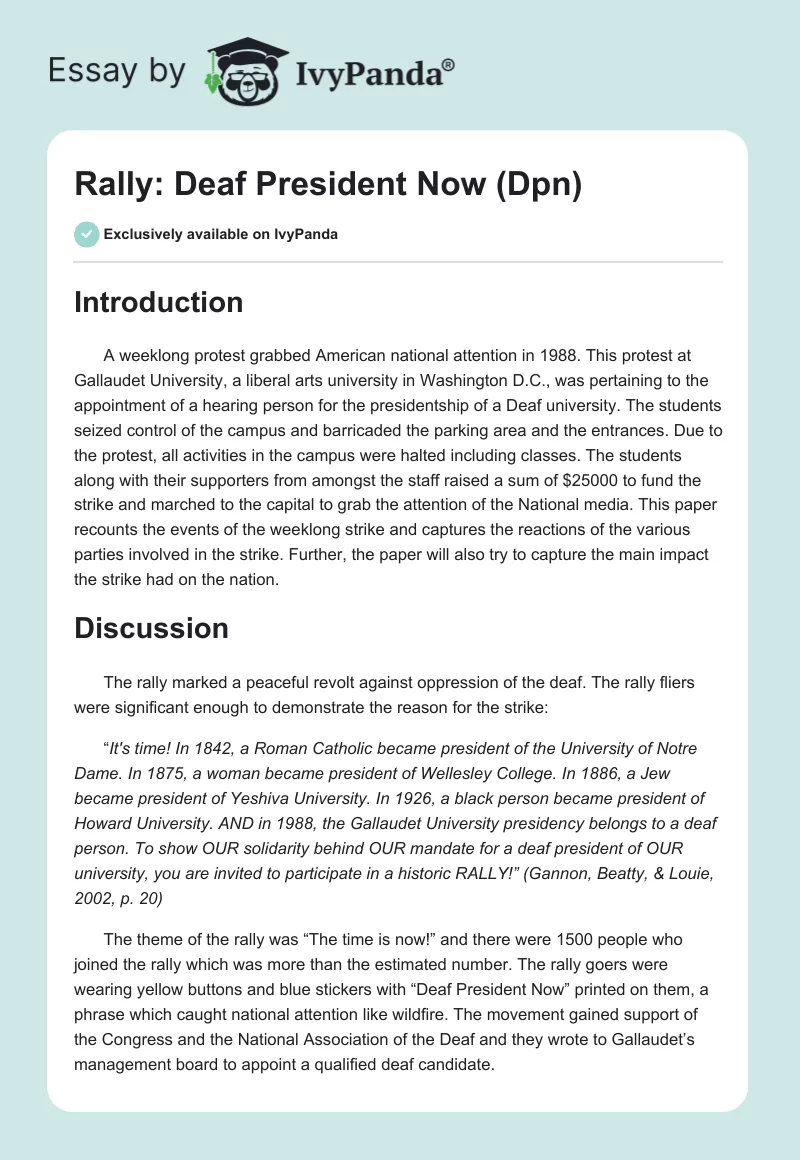 Rally: Deaf President Now (Dpn). Page 1