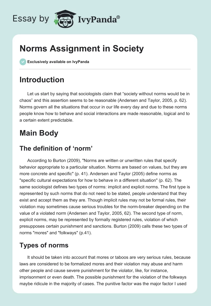 Norms Assignment in Society. Page 1