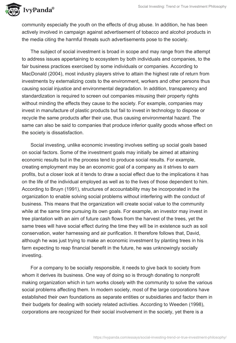 Social Investing: Trend or True Investment Philosophy. Page 2