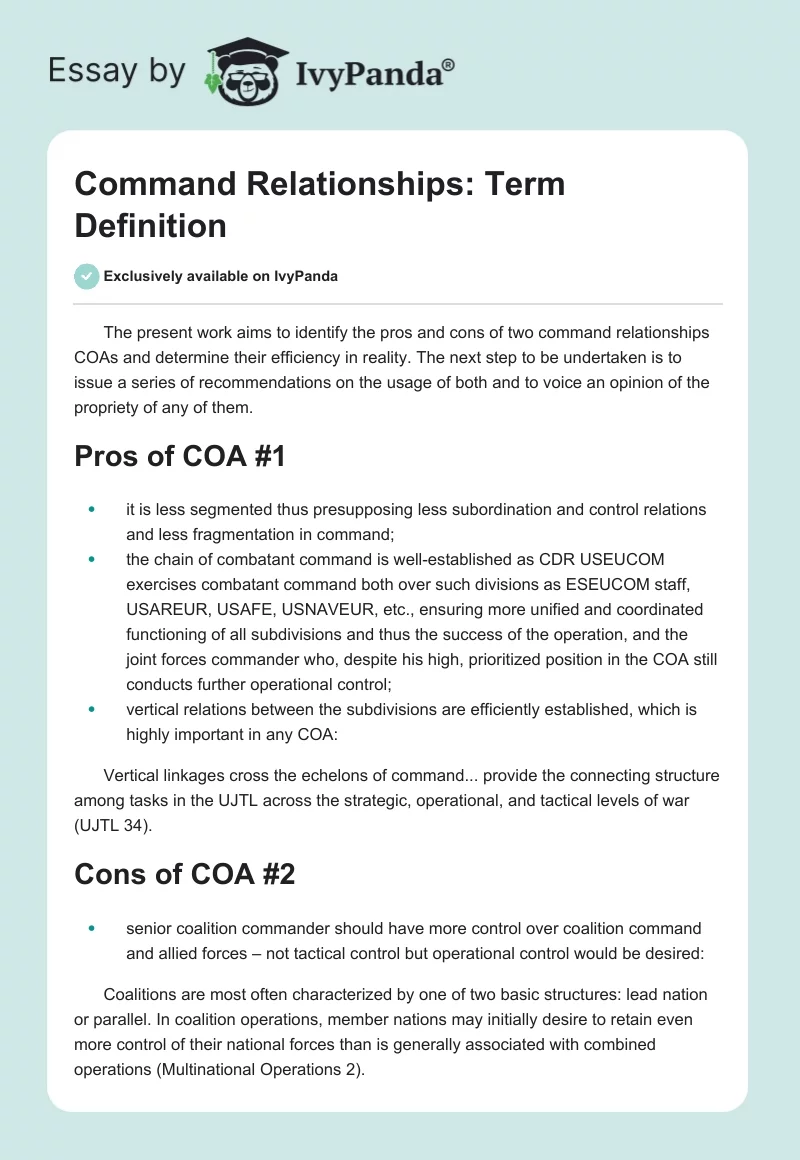 Command Relationships: Term Definition. Page 1
